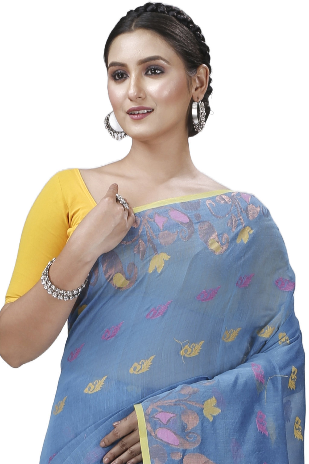 See Blue Blended Cotton Banu Hand Loom Saree (1286)